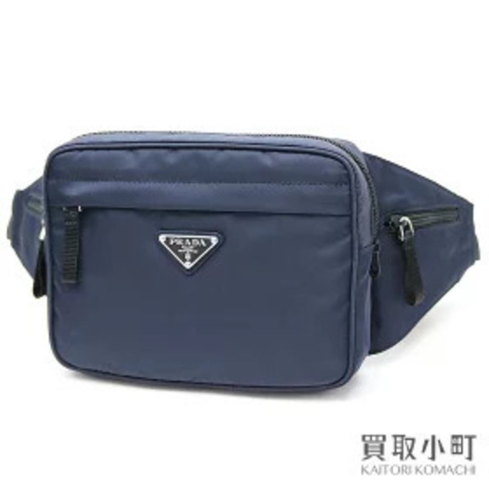 Prada Fanny Pack Triangle Tessuto Saffiano Leather Blue Crossbody Waist Belt
